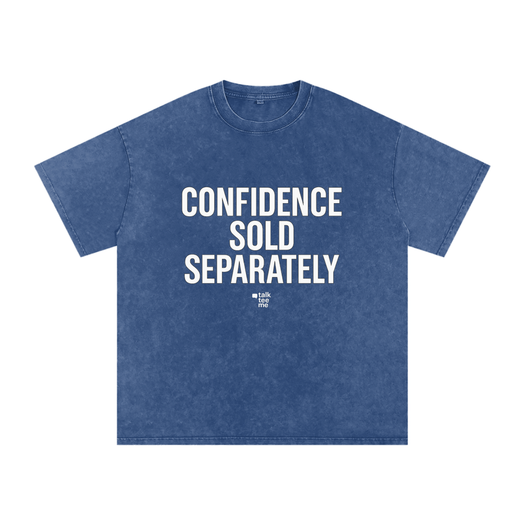 Blue t-shirt with 'CONFIDENCE SOLD SEPARATELY' text on a white background