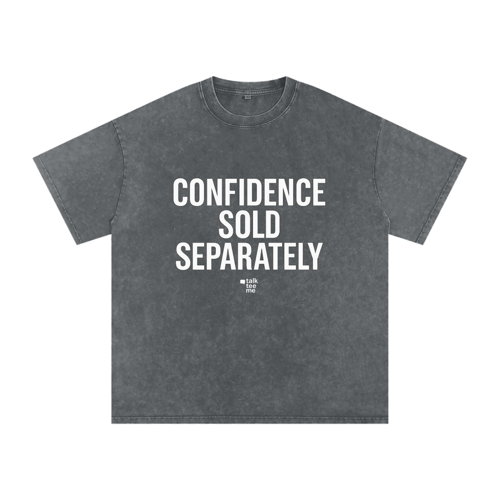 Gray t-shirt with 'CONFIDENCE SOLD SEPARATELY' text on a white background
