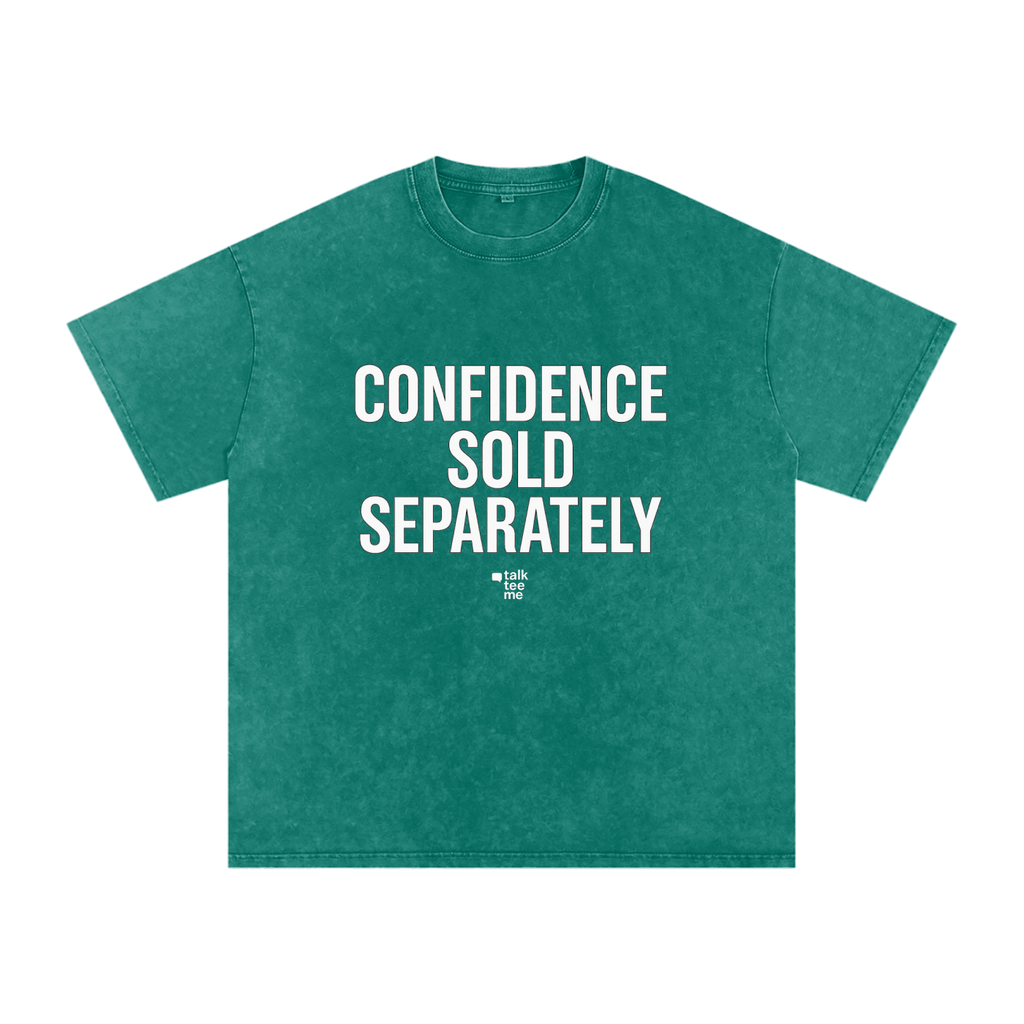 Green t-shirt with 'CONFIDENCE SOLD SEPARATELY' text on a white background
