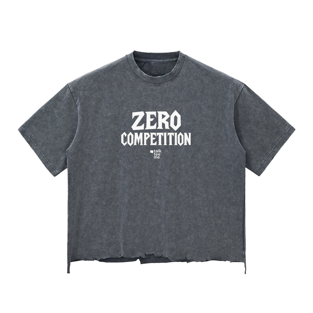 Gray t-shirt with 'ZERO COMPETITION' text on a white background