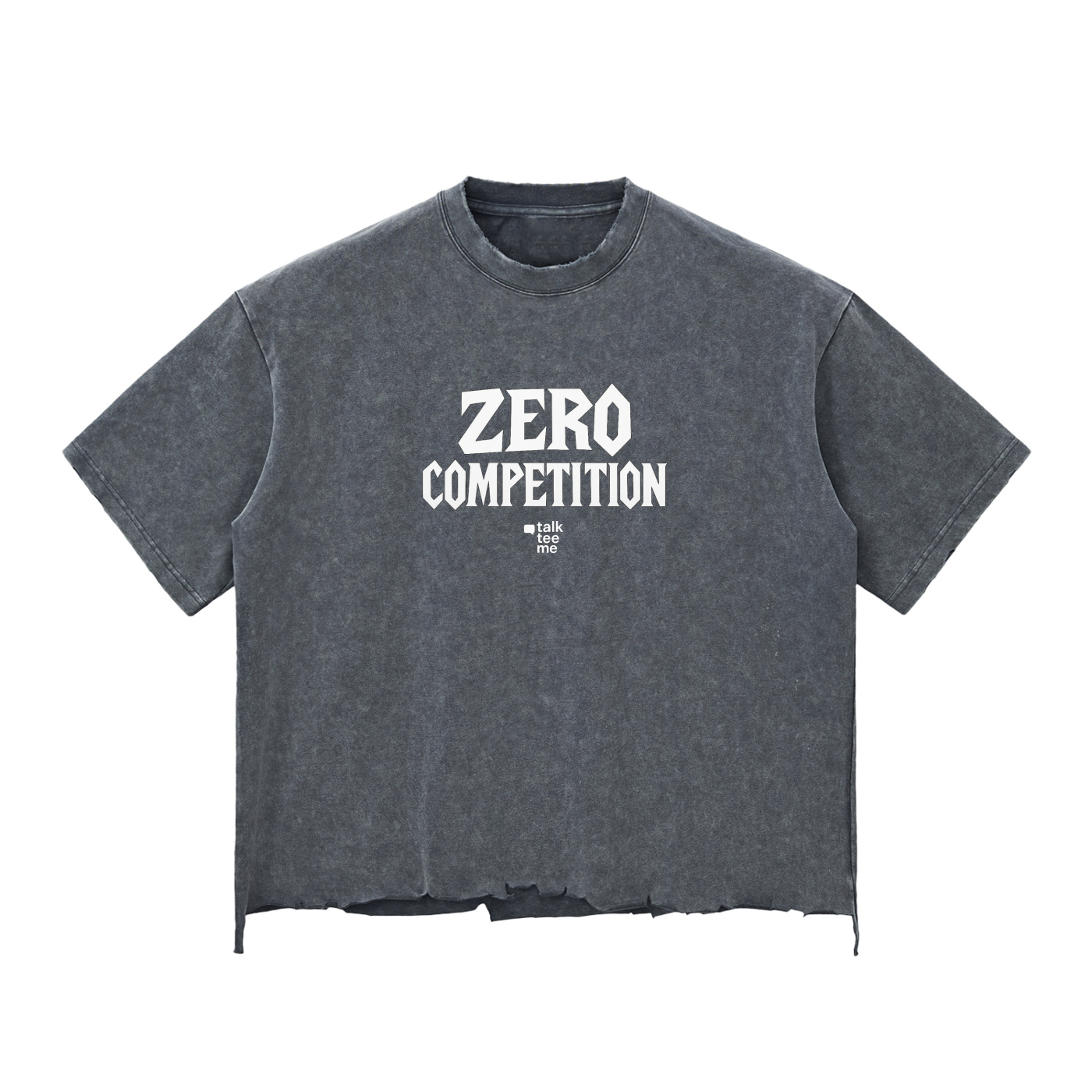 Gray t-shirt with 'ZERO COMPETITION' text on a white background